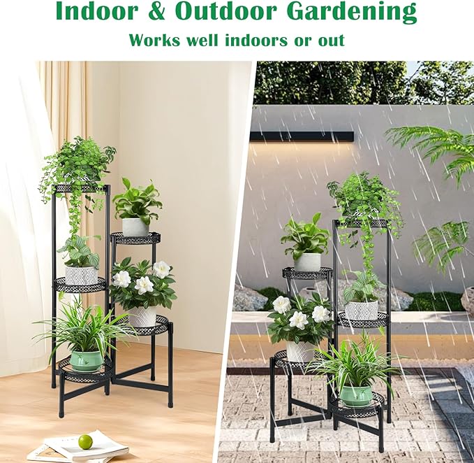 Plant Stand Indoor Outdoor, Corner Metal Flower Pot Stands for Multiple Plants,5 Tier Tall Heavy Duty Plant Shelf for Patio Garden Balcony Living Room Bedroom (5 tierd)