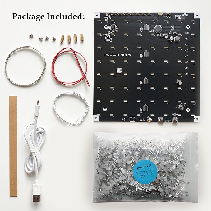 3D Led Cube Light DIY Kit with 3D Animation Editing Software Squared LED 8x8x8 Electronic Toy for Children and Teenagers Learning Activities Suit(3D8S-BLUE)