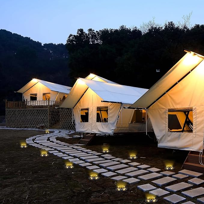 Solar Ground Lights Outdoor 8 Packs 12 LED Disk Lights Solar Powered Waterproof New In-ground Lights For Garden Deck Stair Step Lawn Patio Driveway Walkway Pathway Yard decoration(8 Pack, Warm Light)