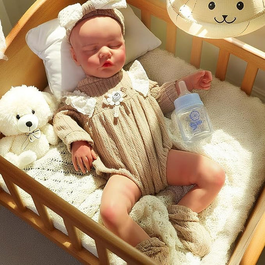 Full Silicone Baby Dolls,18.2 in Silicone Realistic Newborn Baby Doll, Non Vinyl 1:1 Lifelike Reborn Sleeping Dolls (Emma-Nude)
