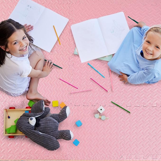 12 Tiles 12x12x1 Inch EVA Thick Interlocking Foam Floor Tiles Puzzle Exercise Mat Play Foam Mats for Boys Girls Baby Pets Home Classroom Nursery Gym(Pink)