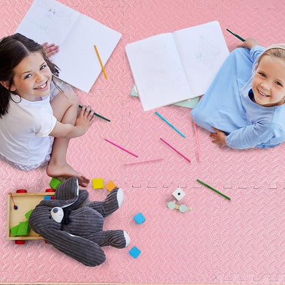 12 Tiles 12x12x1 Inch EVA Thick Interlocking Foam Floor Tiles Puzzle Exercise Mat Play Foam Mats for Boys Girls Baby Pets Home Classroom Nursery Gym(Pink)