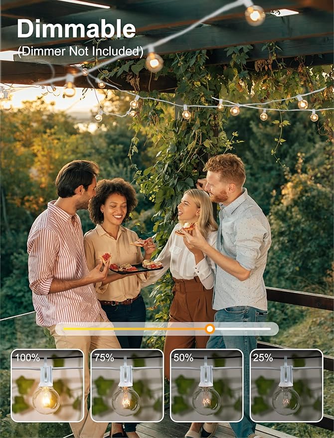 Outdoor String Light 25Feet G40 Globe Patio Lights with 27 Edison Glass Bulbs(2 Spare), Waterproof Connectable Hanging Christmas Lights for Backyard Porch Balcony Party Xmas Decor, E12 Socket Base