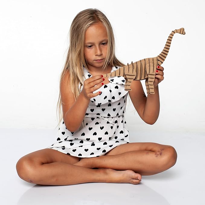 Cottify Dinosaur 3D Cardboard Puzzle - Fun 3D Puzzles for Adults & Kids, Easy to Assemble 3D Puzzle, Eco-Friendly, No Scissors or Glue Needed, Perfect Sustainable Gift (Brachiosaurus)