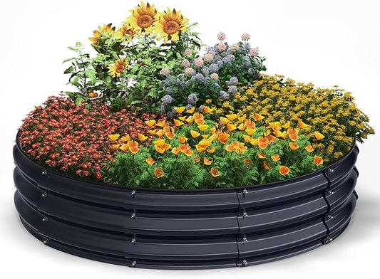 Round 4x4x1 FT Galvanized Raised Garden Bed Kit, Large Metal Planter Box for Outdoor Gardening, Garden Bed for Vegetables Flower Herb(Midnight Gray)