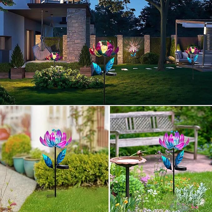 Outdoor Garden Decor Solar Spinners Lights - Metal Wind Spinner Solar Lights for Yard, Patio, Garden Lawn Oranments