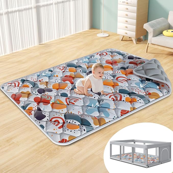 74" × 50“ Baby Play Mat for Playpen, Baby Playmat for Floor, Thick Ultra Soft Play Mat for Babies and Toddlers Infants Playing or Crawling, Grey