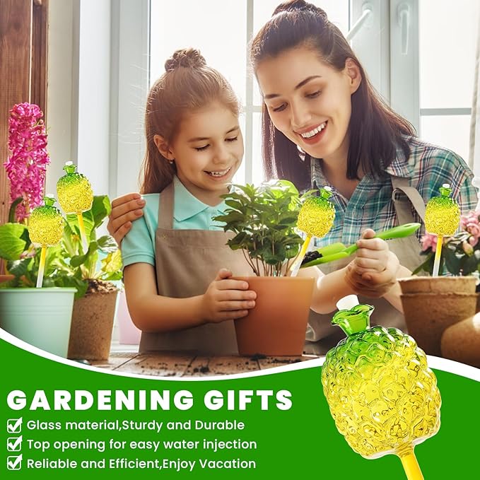 HYH Plant Watering Globes 2 Pack Self Watering Planter Spikes Insert for Indoor & Outdoor Pineapple Large Capacity Watering Device Plant Watering Bulbs Made from Hand-Blown Glass Plant Lover Gifts