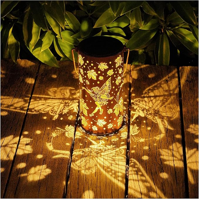 Fairy Solar Lanterns Outdoor Hanging Maple Leaf Decor Lantern,Waterproof Hollow Out Metal Decorative Garden Light,Graceful Decoration for Patio,Landscape,Walkway,Festival