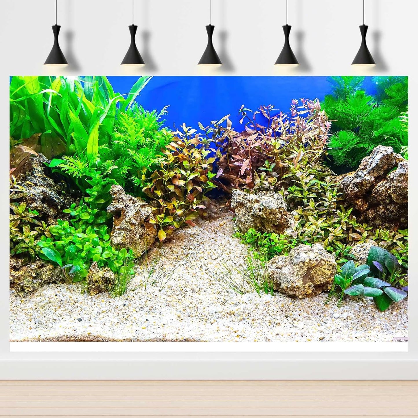 Aquarium Background Underwater Grass Leaves with Pebble Aquarium Backdrop Vivid and Fresh Green Aquatic Plant Stone River Bed and Lake Fish Tank Background Decor Vinyl 24x12in