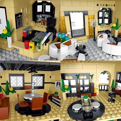 City Cafe Architecture Building Kit with LED Lights,3 Levels City Cafe Model Building Blocks Toy,for 12+Age Teen,Adult（1443 Pieces）