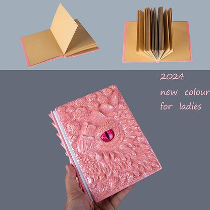 3D Dragon Eye Embossed Journal,Resin Engraving Notebook,Dnd notebook for Dragon Lovers ，Blank Paper,Hardcover Travel Notepad for Writing,Sketchbook,Collection,Gift,Decoration A4 and A5 Size (A5-Pink)