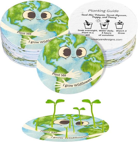 25 Plantable Seed Paper Cards- Earth Circles with Wildflower Seeds, Kids Craft Activity, Educational Garden Party Favor, School Crafts - 2.5 inch