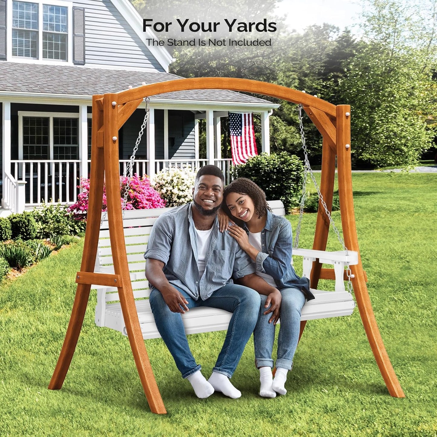 VINGLI XL Size Patio Wooden Porch Swing Outdoor with Cup Holders, Heavy Duty 880 LBS Hanging Swing Chair Bench with Hanging Chains for Yard, Lawn, Garden (4 FT Pro, White)