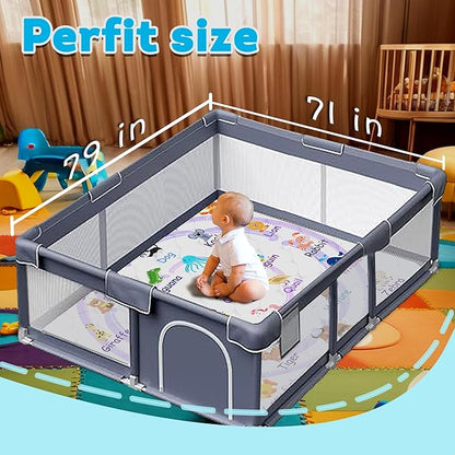 Baby Play Mat，Thick Soft 71" X 79" Playpen mat, Non-Slip and Machine Washable Baby Play Mats for Floor，Crawling Mat for Babies, Toddlers & Infants to Play and Learn (Purple Animal)