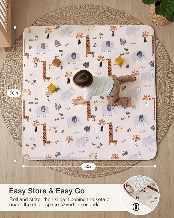 Baby Play Mat for Floor,1.2" Thick 50x50 Playpen Mat,Safe Padding Tummy Time Mats for Babies and Infants Toddlers,Cushioning Foam Mats for Kids Crawling,Non-Slip Baby Playmat,Yoga,Tatami,Nursery Rug