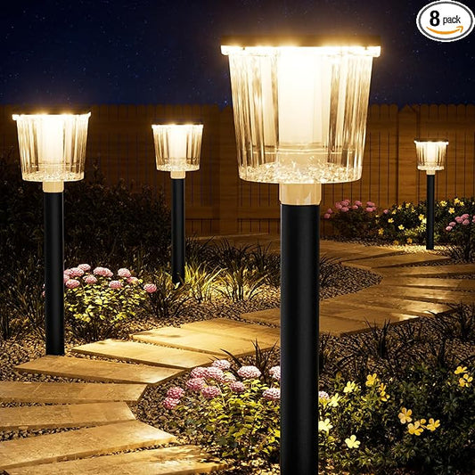 Super Bright Solar Pathway Lights Outdoor Powered 8 Pack,Adjustable Warm&Cool White,Waterproof IP65 Solar Garden Decor Landscape Lighting Outside for Front Yard/Patio/Walkway/Driveway/Lawn/Path Light