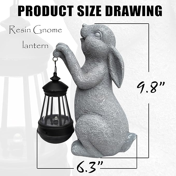 Rabbit Solar Garden Outdoor Statues,Resin Rabbit Figurine Decorations with Solar Lights Lantern, Outdoor Rabbit Art Decor for Lawn,Yard, Unique Housewarming Gift for Garden Home