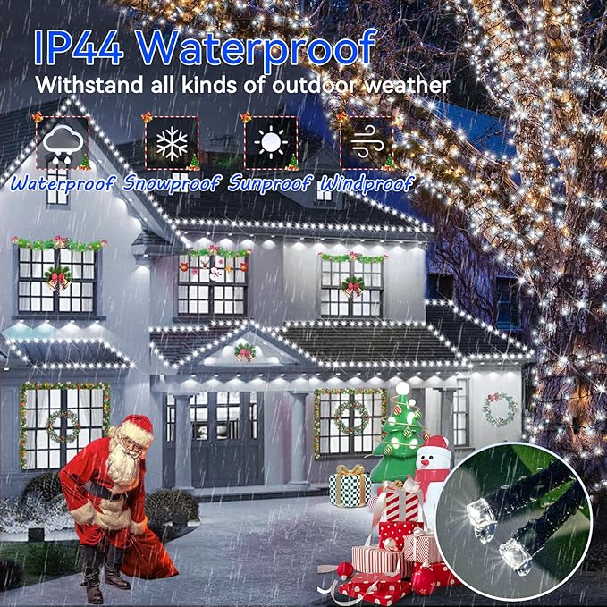 Hezbjiti 2 Pack 1000 LED 403 FT Christmas String Lights Outdoor, 8 Lighting Modes IP44 Waterproof Fairy Lights with Timer and Dimmable Function for Party Tree Decorations (Cold White, Green Wire)