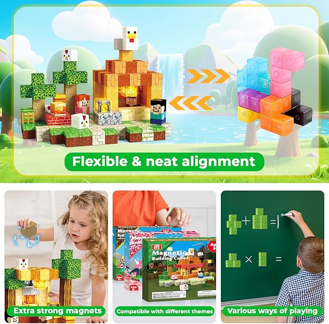 200 PCS Magnetic Blocks with Light Up Blocks,Magnetic Cubes Building Blocks Toys for Ages 3-10 STEM Sensory Educational Stacking Toys for Boys & Girls Birthday Chritmas Gifts