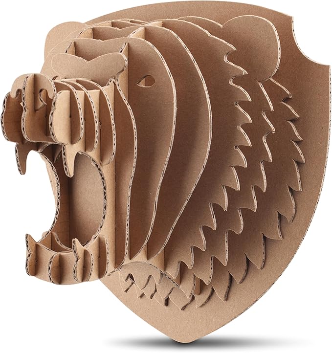 Cottify 3D Cardboard Puzzle - Fun 3D Puzzles for Adults & Kids, Easy to Assemble 3D Puzzle, Eco-Friendly, No Scissors or Glue Needed, Cardboard Assembly Toy, Perfect Sustainable Gift (Bear Head)