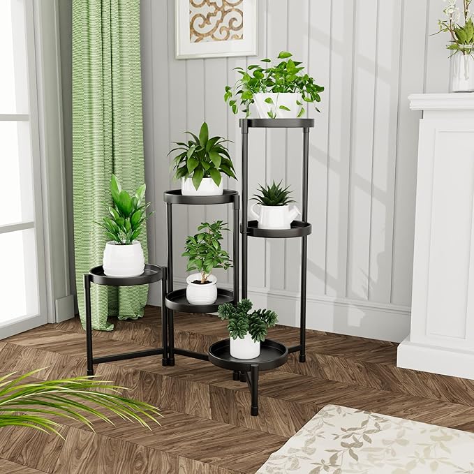 Metal Plant Stand Indoor 6 Tier Tall Corner Tiered Plant Stands Outdoor for Multiple Plants,Folding Iron Flower Display Holders Rack Shelf for Living Room Patio Balcony (6-tier)