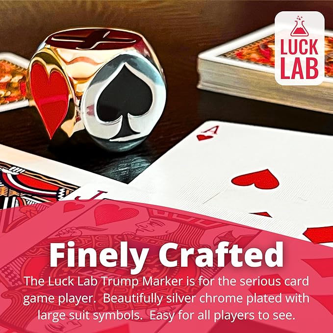 Luck Lab Premium Trump Marker/Indicator - for use with Euchre, Pinochle, Bridge and More - Comes with Black Velvet Storage Bag. (Silver)