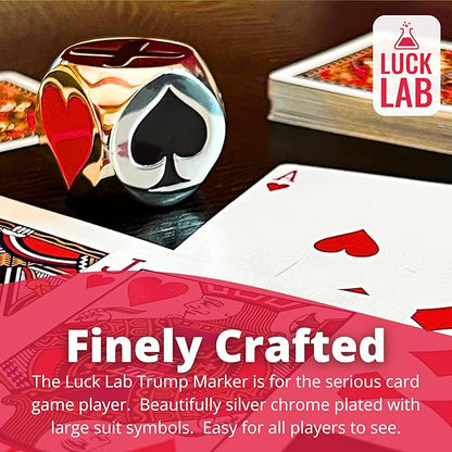 Luck Lab Premium Trump Marker/Indicator - for use with Euchre, Pinochle, Bridge and More - Comes with Black Velvet Storage Bag. (Silver)