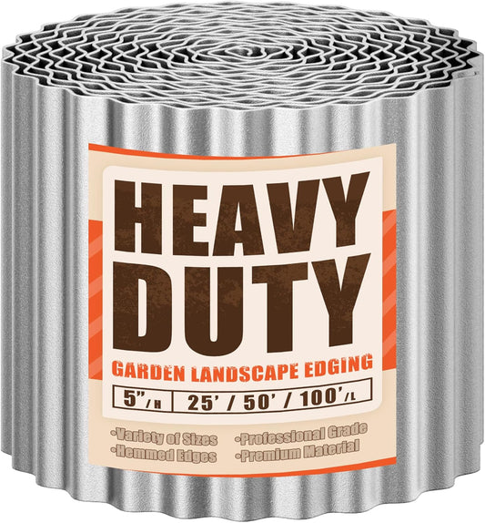 Corrugated Metal Garden Edging, 5''×25Ft Steel Landscape Edging Border, Flower Bed Edging Borders, Metal Lawn Edging for Landscaping, Garden, Pathway, Lawn, Flower Bed, Garden Bed (Silver)