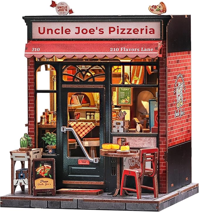 CUTEBEE Book Nook Kit - DIY Miniature House Dollhouse Kit for Adults and Teens, Booknook Tiny House Bookshelf 3D Wooden Puzzle, Gifts for Family (Uncle Joe's Pizzeria)