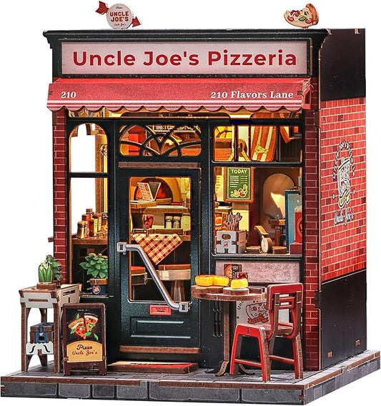 CUTEBEE Book Nook Kit - DIY Miniature House Dollhouse Kit for Adults and Teens, Booknook Tiny House Bookshelf 3D Wooden Puzzle, Gifts for Family (Uncle Joe's Pizzeria)