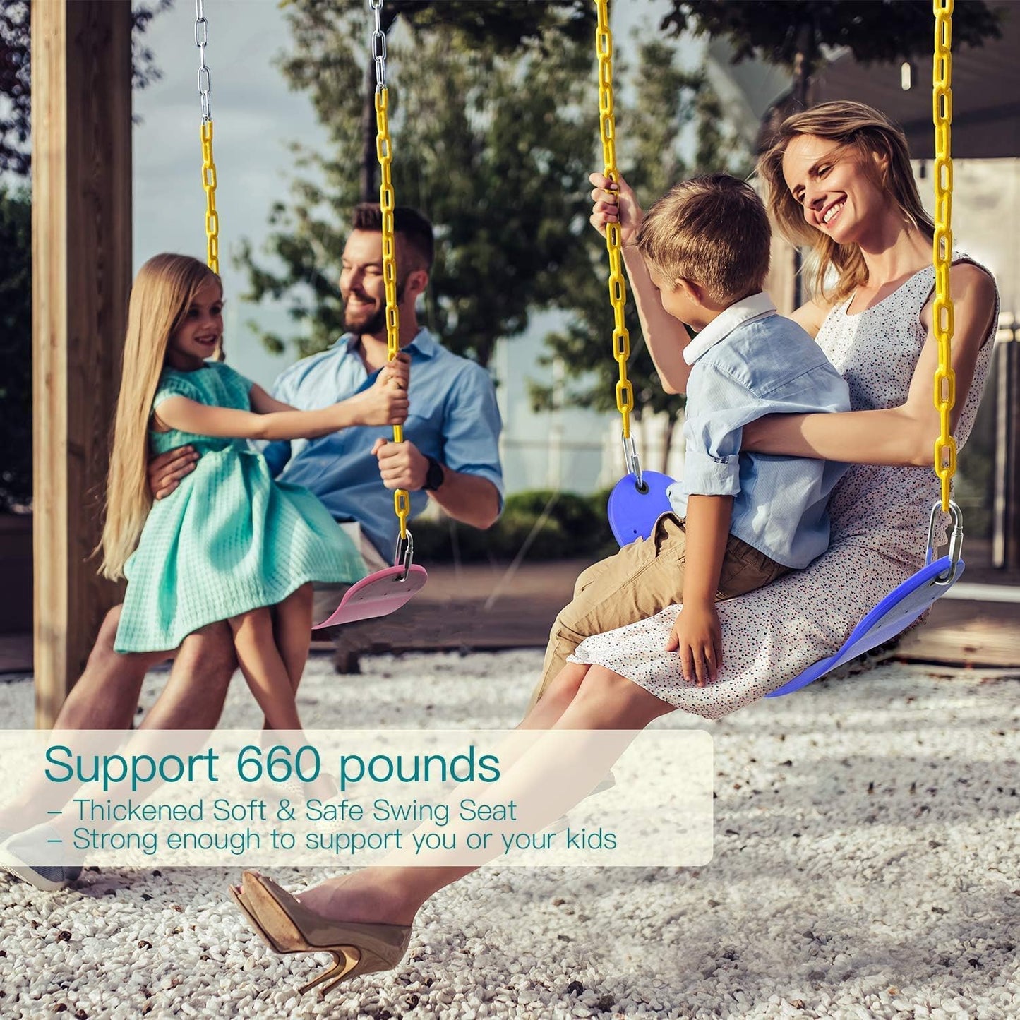 PACEARTH 2 Pack Swings Seats Holds 660lbs with 68.9 inch Anti-Rust Chains Plastic Coated 23.6 inch Tree Hanging Straps and Locking Buckles (Blue)