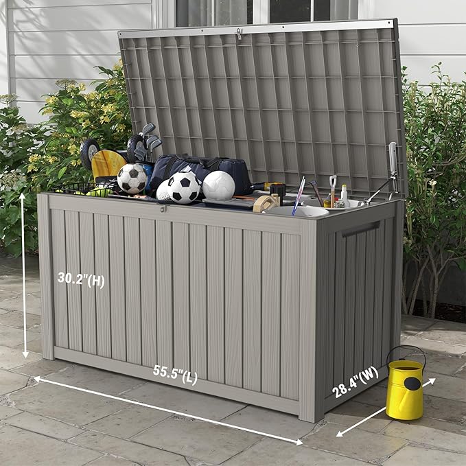 Mars Villa 180 Gallon Outdoor Storage Box Waterproof, Extra Large Resin Deck Box, Outside Storage Bin for Patio Furniture Cushions, Pool Supplies, Sports Gear, UV Resistant and Weatherproof, Greige