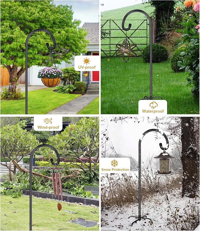 Shepherd Hook 92 Inch Tall Heavy-Duty Metal Garden Hanging Pole Stake for Bird Feeder Pole Plant Baskets, Black (2 Pack)