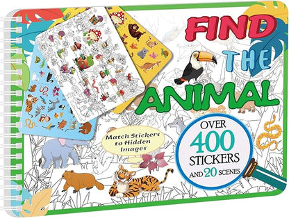 Find The Animal Sticker Book, Sticker Book for Kids, Include 20 Theme, Over 400 Animal Stickers for Kids, Toddler Educational Toys