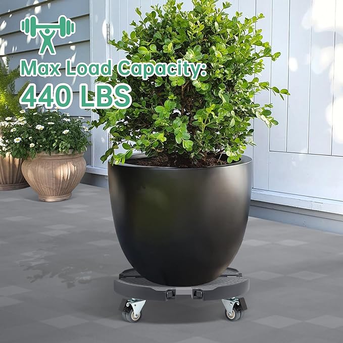 W B D WEIBIDA 2 Pack Plant Caddy with Wheels Heavy Duty Rolling Plant Stand Plant Roller Base for Large Planter Indoor Outdoor Round Dolly Cart with Casters