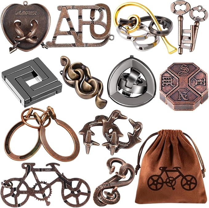 12 PCS Brain Teaser Puzzles Metal Puzzle Logic Metal Puzzle for Adult Lock Puzzles Gift for Adults Teenagers Kids