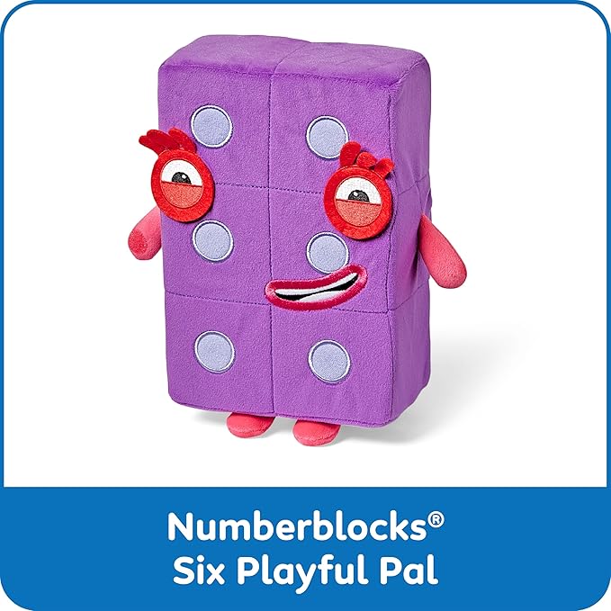 hand2mind Numberblock Six Playful Pal, Plush Figure Toys, Numbers for Toddlers, Preschool Math Learning Toys, Stuffed Animal Plushies, Counting Blocks, Soft Stuffies, Kids Birthday Gifts
