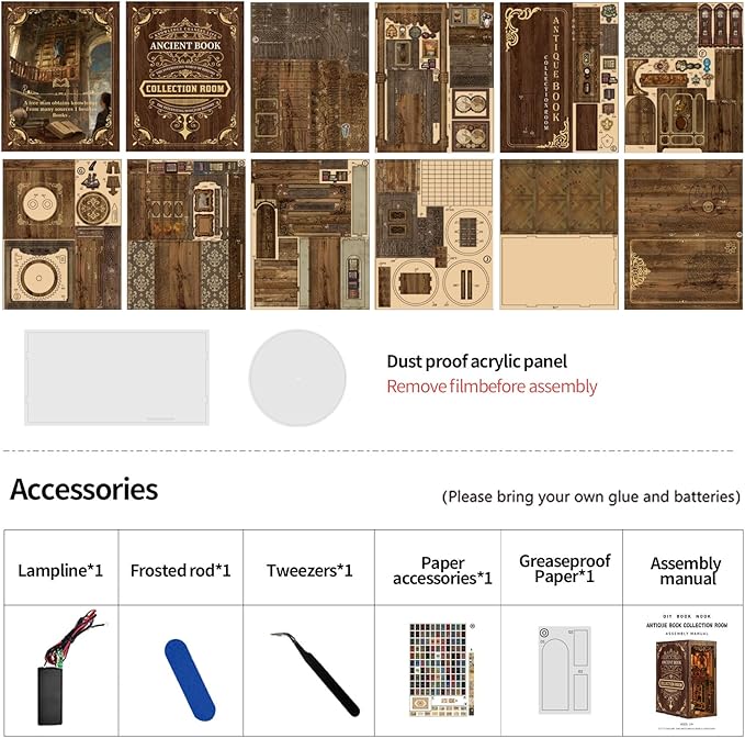 ISSEVE Book Nook Kit, DIY 3D Wooden Puzzle Dollhouse Booknook for Adults, Tiny Miniature House Kit Bookshelf Decor with LED Light and Dust Cover, Gifts for Family and Friends (Book Collection Room)