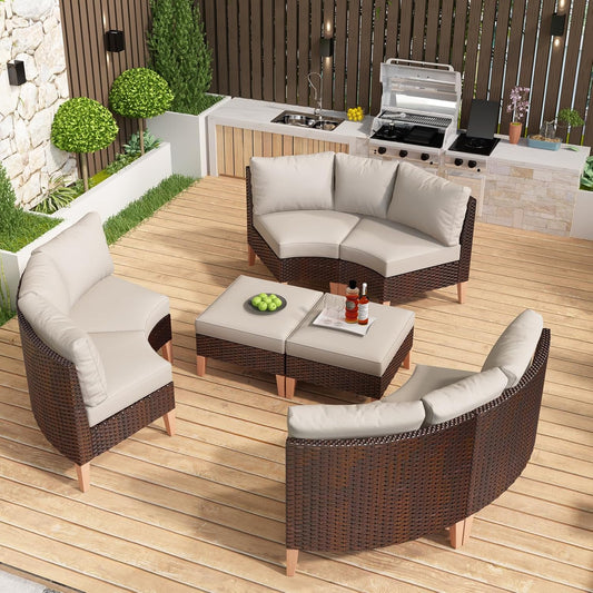 HUMMUH Patio Furniture Set,5 Pieces Outdoor Sectional Chairs with Ottomans,All Weather PE Wicker Patio Conversation Sets for Garden Porch Backyard