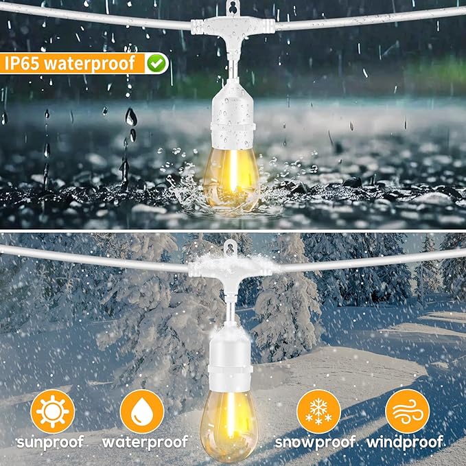SUFEIMAS 100FT White Outdoor String Lights,IP65 Waterproof 30+2 Plastic LED Bulbs 2700K White Patio String Lights for Outside Porch, Pergola, Backyard, Bistro, Garden,Wedding Lights