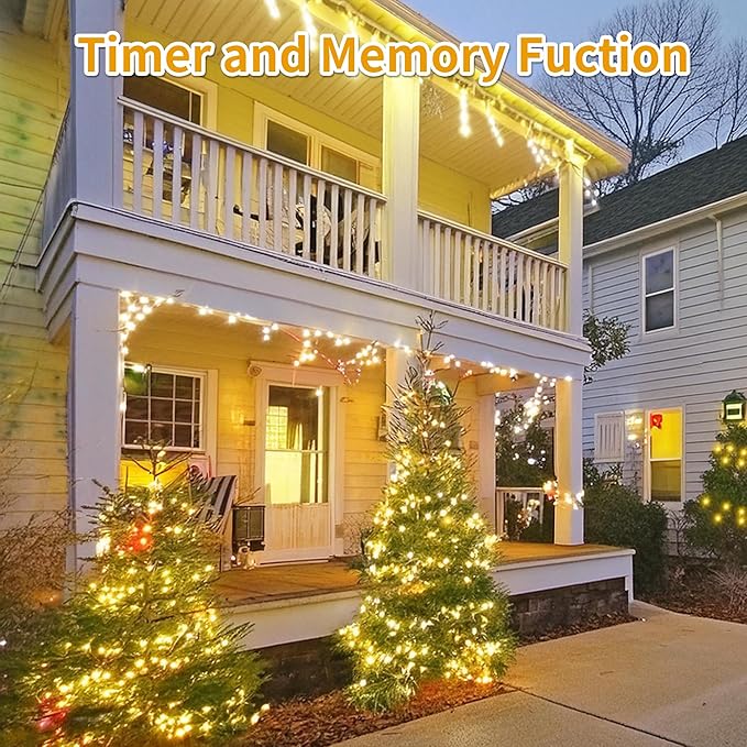 Christmas Light 500 LEDs 172ft Green Cable Wire Fairy String Outdoor Twinkle Lights Plug in 12 Modes for Xmas Party, Garden, Wedding, Home Decoration (Warm White)