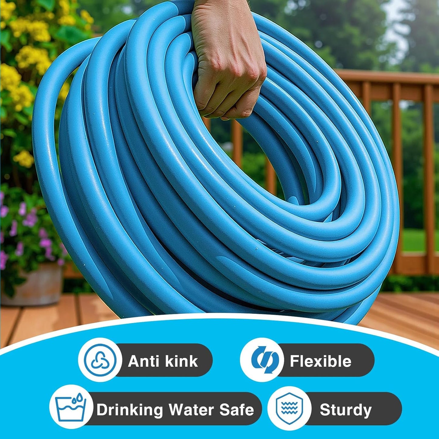 Garden Hose 50 ft, Heavy Duty Water Hose 5/8" x 50ft, New Patented Kink Free Water Hose Kink Resistance, Heavy Duty,Flexible and Lightweight, Leak Free, Burst 600 PSI, Drinking Water Safe