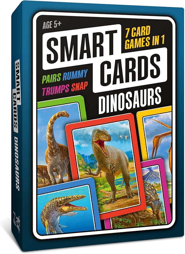 DINOSAURS Card Game - Matching Pairs, Snap, Trumps, Rummy, Happy Families (7 Games To Play) | Travel Game, Gift, Stocking Stuffer | for Adults, Kids, Boys, Girls | Age 5+, 1-8 Players