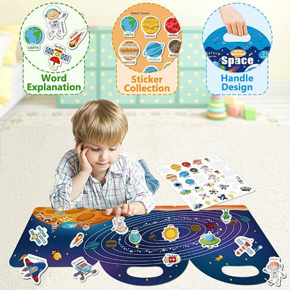 Reusable Sticker Books for Kids, Jelly Quiet Book, Preschool Learning Activities Busy Book for Toddler Travel Toys Waterproof Stickers for Kids 2 3 4 5 6 Year Old Girls Boys (Space)