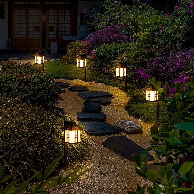 GIGALUMI Japanese Decor Solar Lights for Outside, Pathway Lights 4 Pack - Lawn/Patio/Yard/Walkway/Driveway Decoration