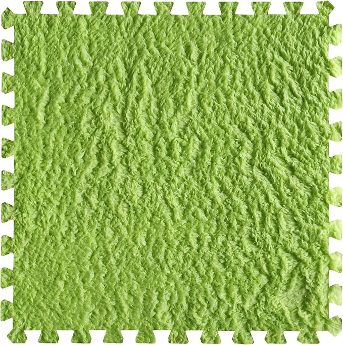 16pcs 0.6" Thickened Interlocking Tile Mats,Fluffy Shaggy Soft EVA Foam Area Rug for Living Room & Bedroom,Non-Slip Protective Floor Carpet Play Mat Kids Baby Dorm Home Decor (11.8ft, Green)