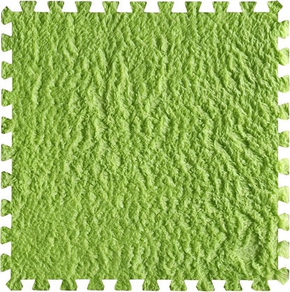 16pcs 0.6" Thickened Interlocking Tile Mats,Fluffy Shaggy Soft EVA Foam Area Rug for Living Room & Bedroom,Non-Slip Protective Floor Carpet Play Mat Kids Baby Dorm Home Decor (11.8ft, Green)