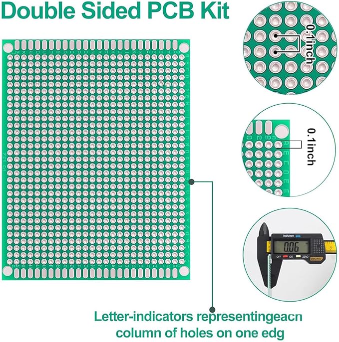 64 pcs Green PCB Board - Double Sided Circuit and perf Board with 5 Sizes for DIY Electronics, Compatible with Bread Boards and Soldering Projects