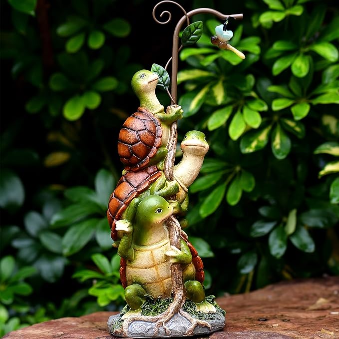 Turtle Figurine Garden Decor, Solar Turtle Outdoor Statue, Funny Turtle Gift Sculpture Decoration for Home Patio Yard Lawn Porch Ornament